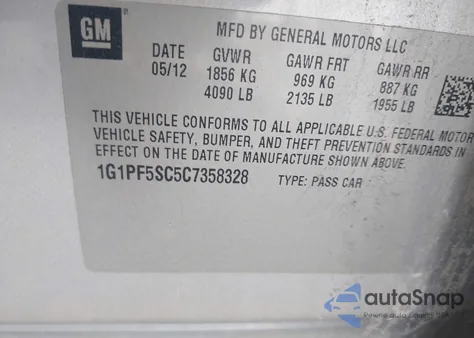 2012 Chevrolet Cruze 1Lt from USA, damaged, VIN 1G1PF5SC5C7358328
